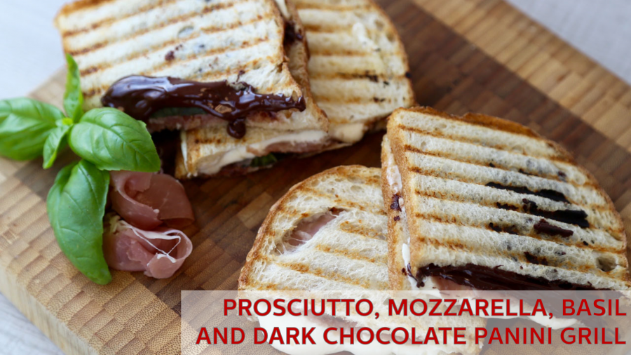 Prosciutto, Mozzarella, Basil and Dark Chocolate Panini Grill – Holstein Housewares + Cao Chocolates