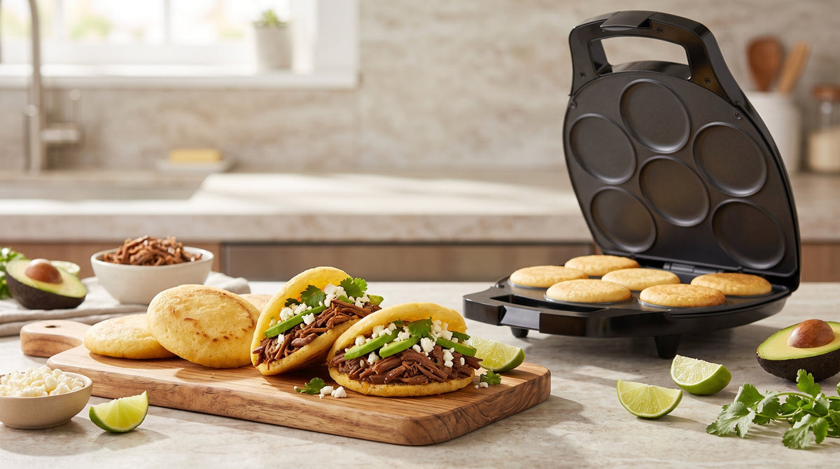 Classic Arepas with Shredded Beef, Avocado & Cheese