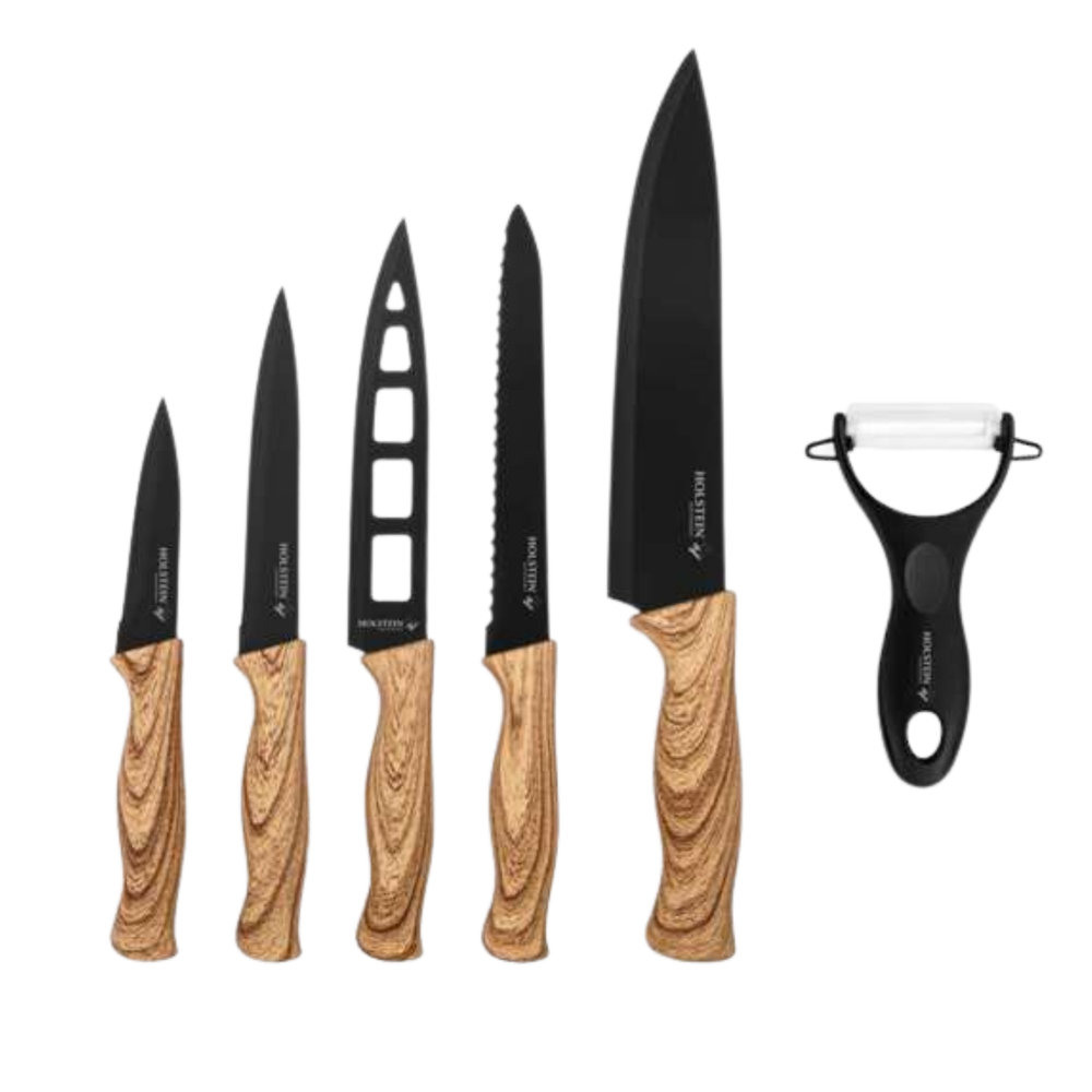Set de 6 Cuchillos Grises con Pintado en Madera