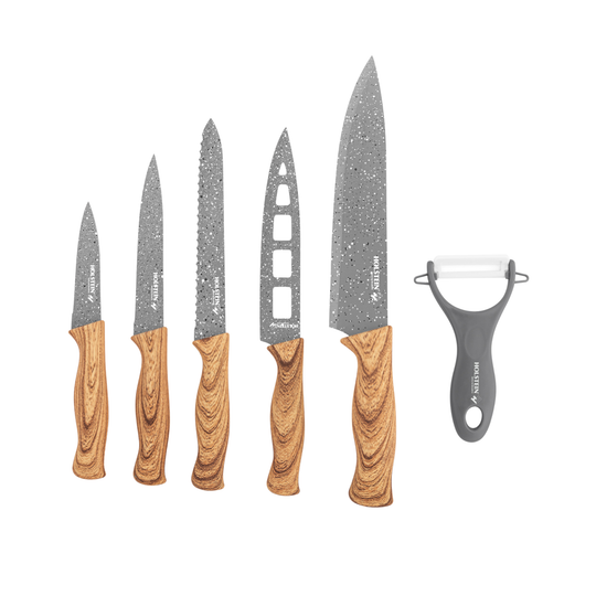 Set de 6 Cuchillos Grises con Pintado en Madera