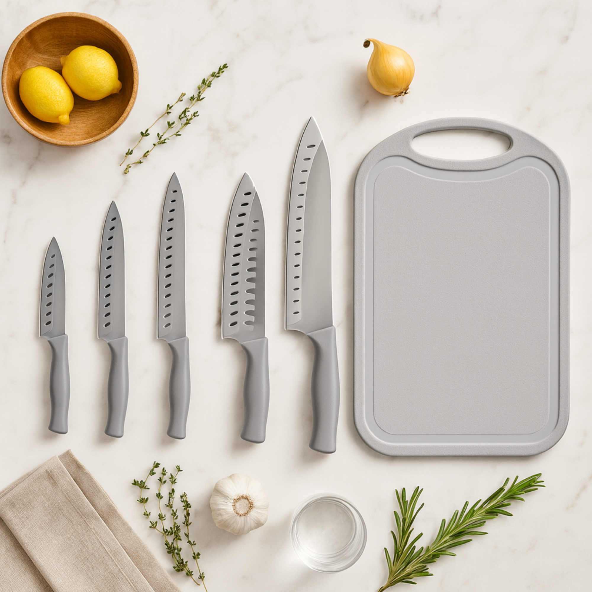 Set de Cuchillos 6 Piezas con Funda y Tabla de Picar