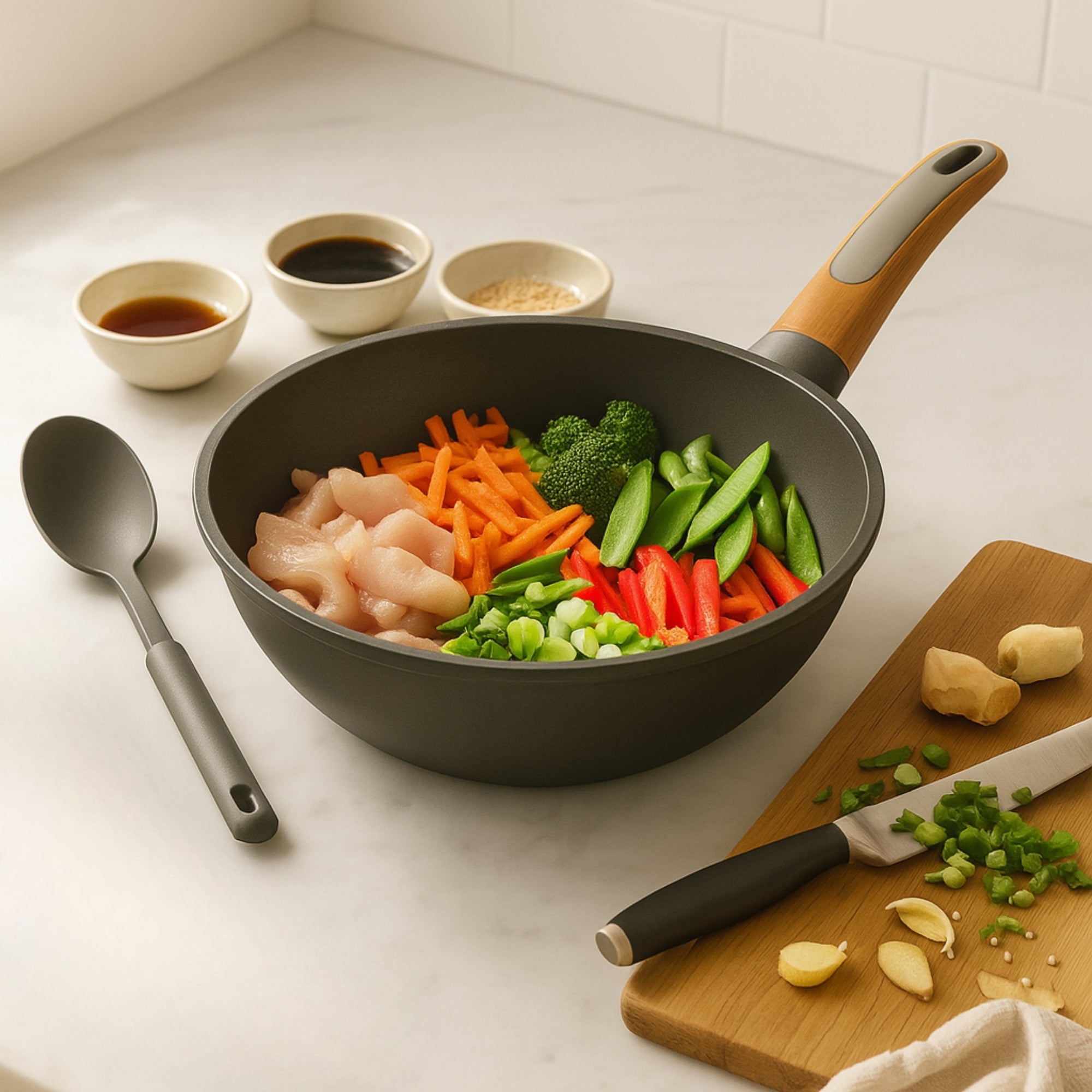 Wok 30 cm con Utensilios