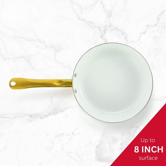 8-INCH CERAMIC NONSTICK FRY PAN WHITE &amp; GOLD COLOR