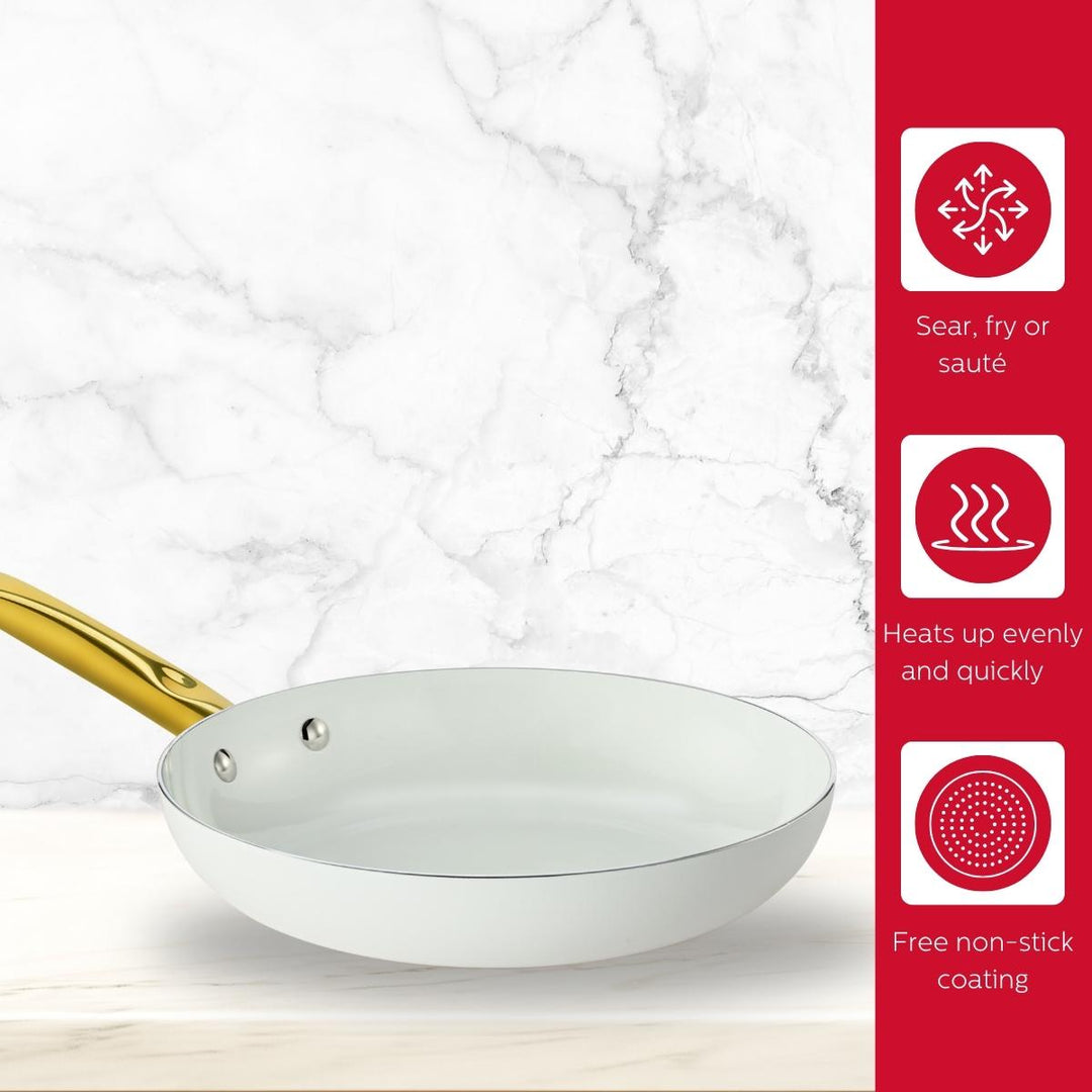 8-INCH CERAMIC NONSTICK FRY PAN WHITE &amp; GOLD COLOR