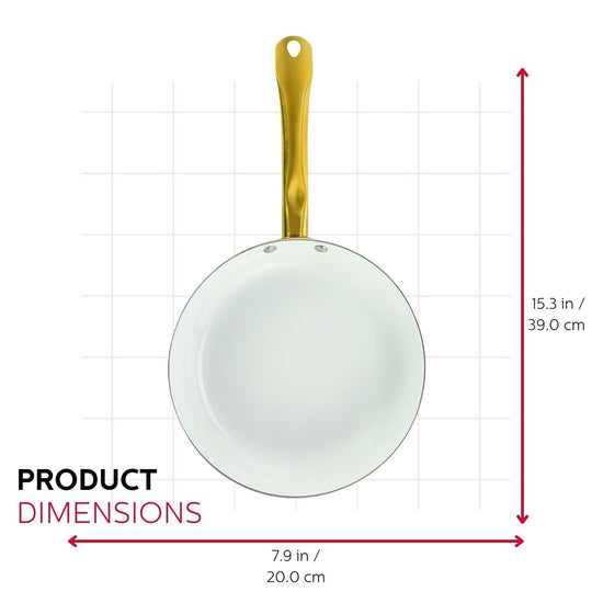 8-INCH CERAMIC NONSTICK FRY PAN WHITE &amp; GOLD COLOR