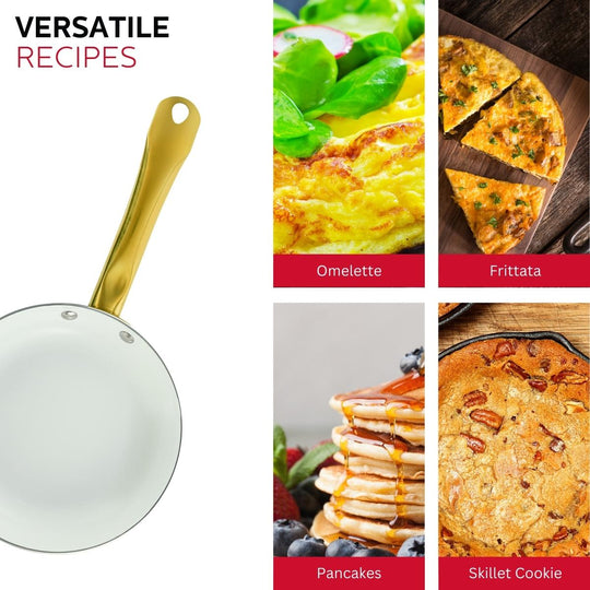 8-INCH CERAMIC NONSTICK FRY PAN WHITE &amp; GOLD COLOR