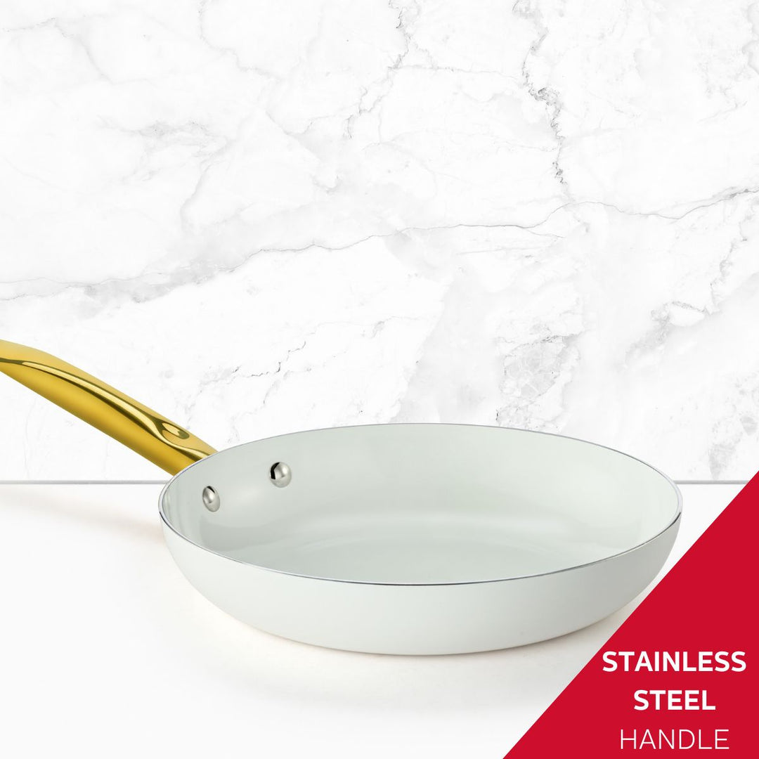 8-INCH CERAMIC NONSTICK FRY PAN WHITE &amp; GOLD COLOR