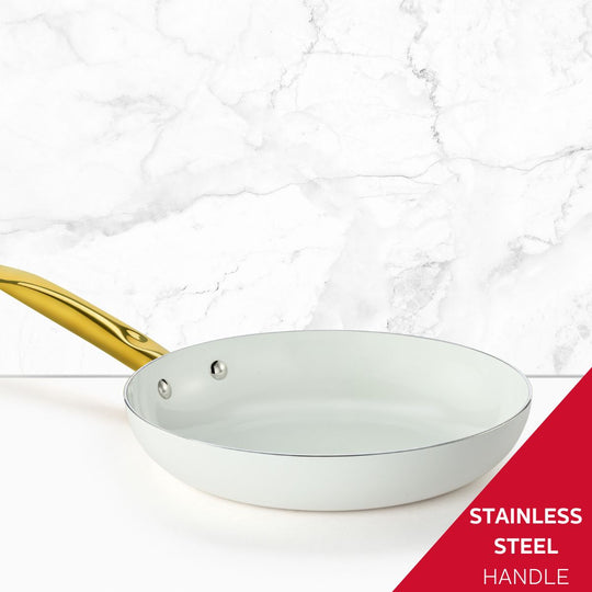 8-INCH CERAMIC NONSTICK FRY PAN WHITE &amp; GOLD COLOR