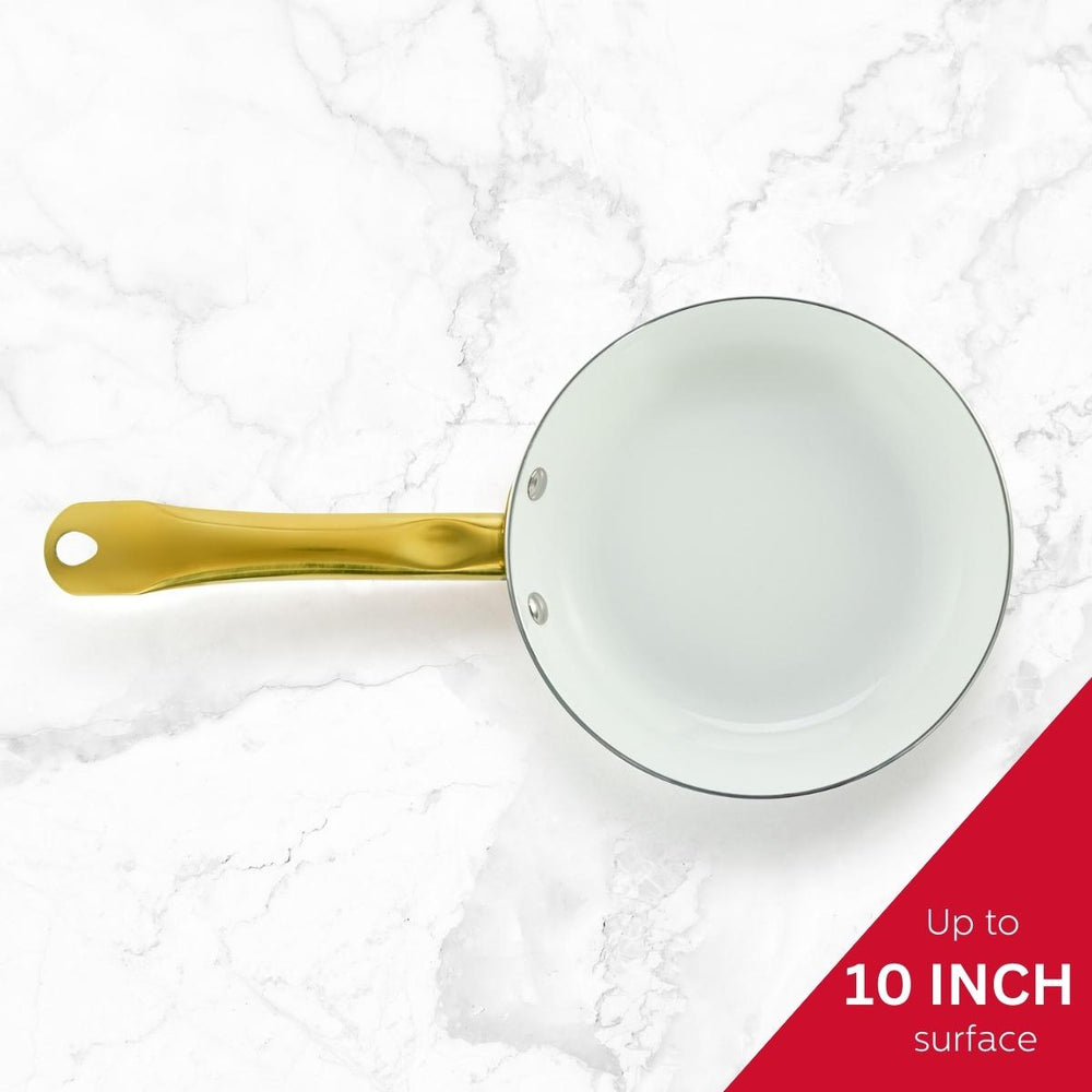 10-INCH CERAMIC NONSTICK FRY PAN WHITE & GOLD COLOR