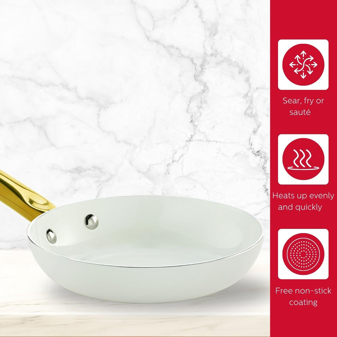 10-INCH CERAMIC NONSTICK FRY PAN WHITE &amp; GOLD COLOR