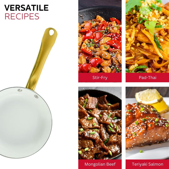 10-INCH CERAMIC NONSTICK FRY PAN WHITE &amp; GOLD COLOR