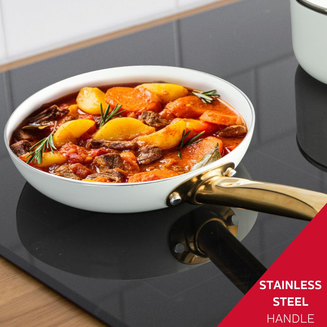 10-INCH CERAMIC NONSTICK FRY PAN WHITE &amp; GOLD COLOR