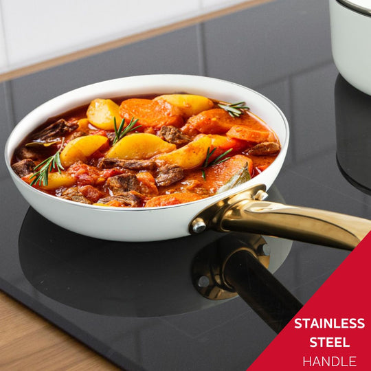 10-INCH CERAMIC NONSTICK FRY PAN WHITE &amp; GOLD COLOR