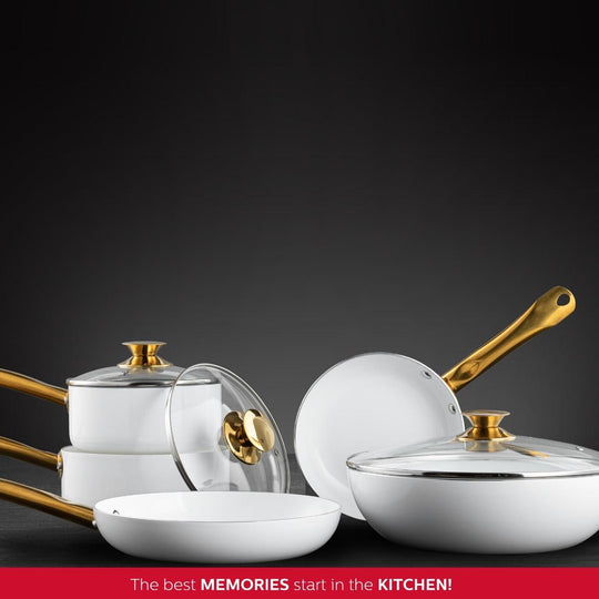 10-INCH CERAMIC NONSTICK FRY PAN WHITE &amp; GOLD COLOR
