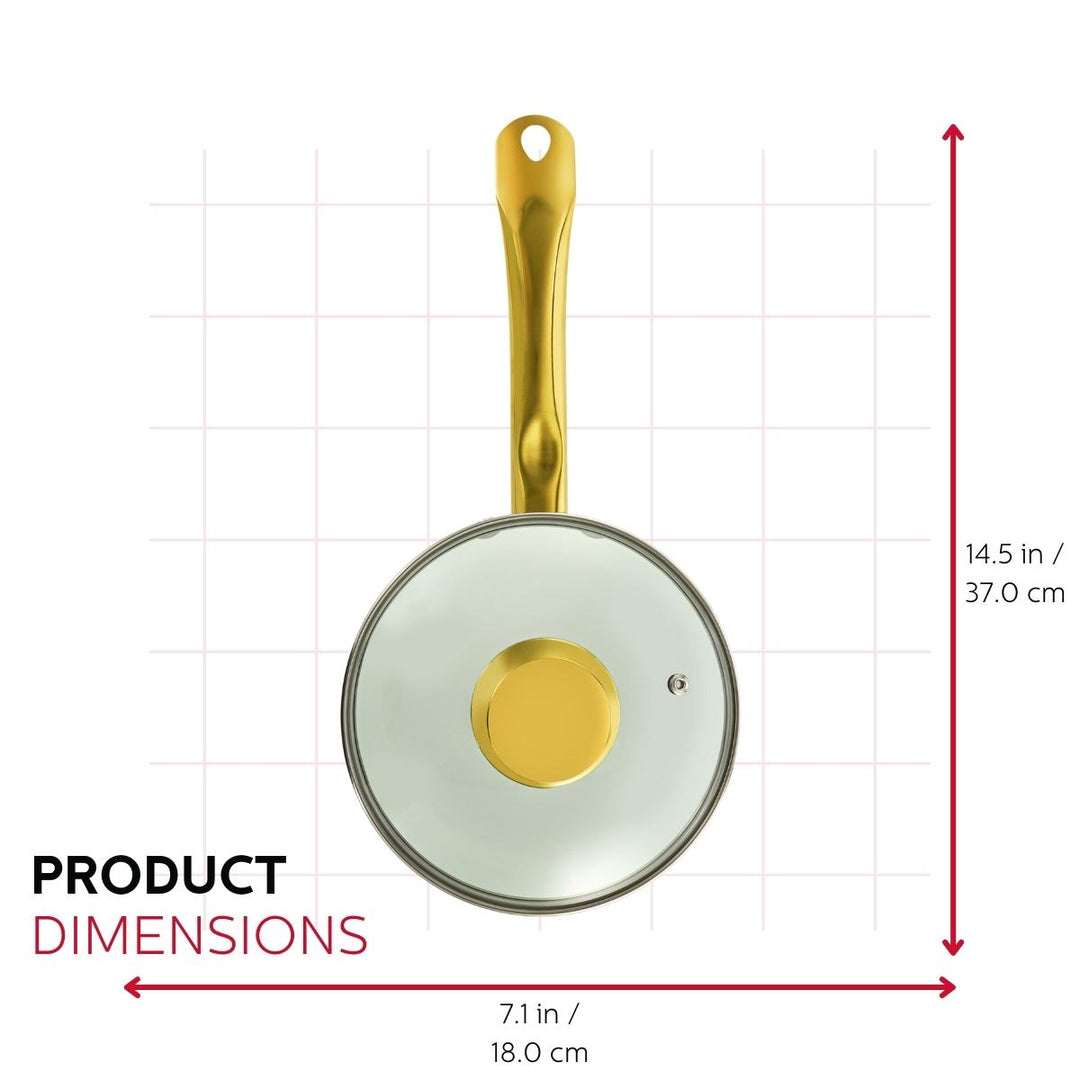 2.5QT CERAMIC NONSTICK SAUCE PAN WHITE &amp; GOLD COLOR