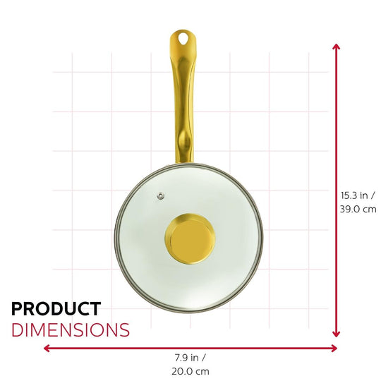3.5QT CERAMIC NONSTICK SAUCE PAN WHITE &amp; GOLD COLOR