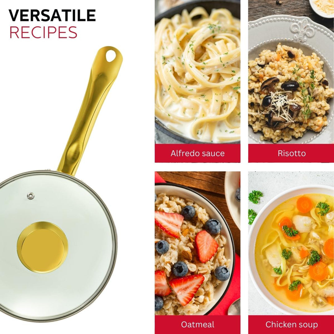 3.5QT CERAMIC NONSTICK SAUCE PAN WHITE &amp; GOLD COLOR