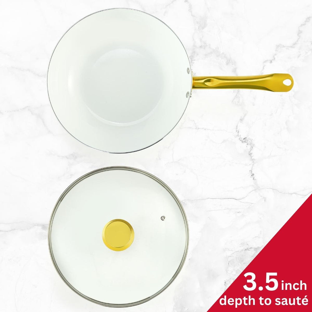 12-IN CERAMIC NONSTICK WOK WHITE & GOLD COLOR