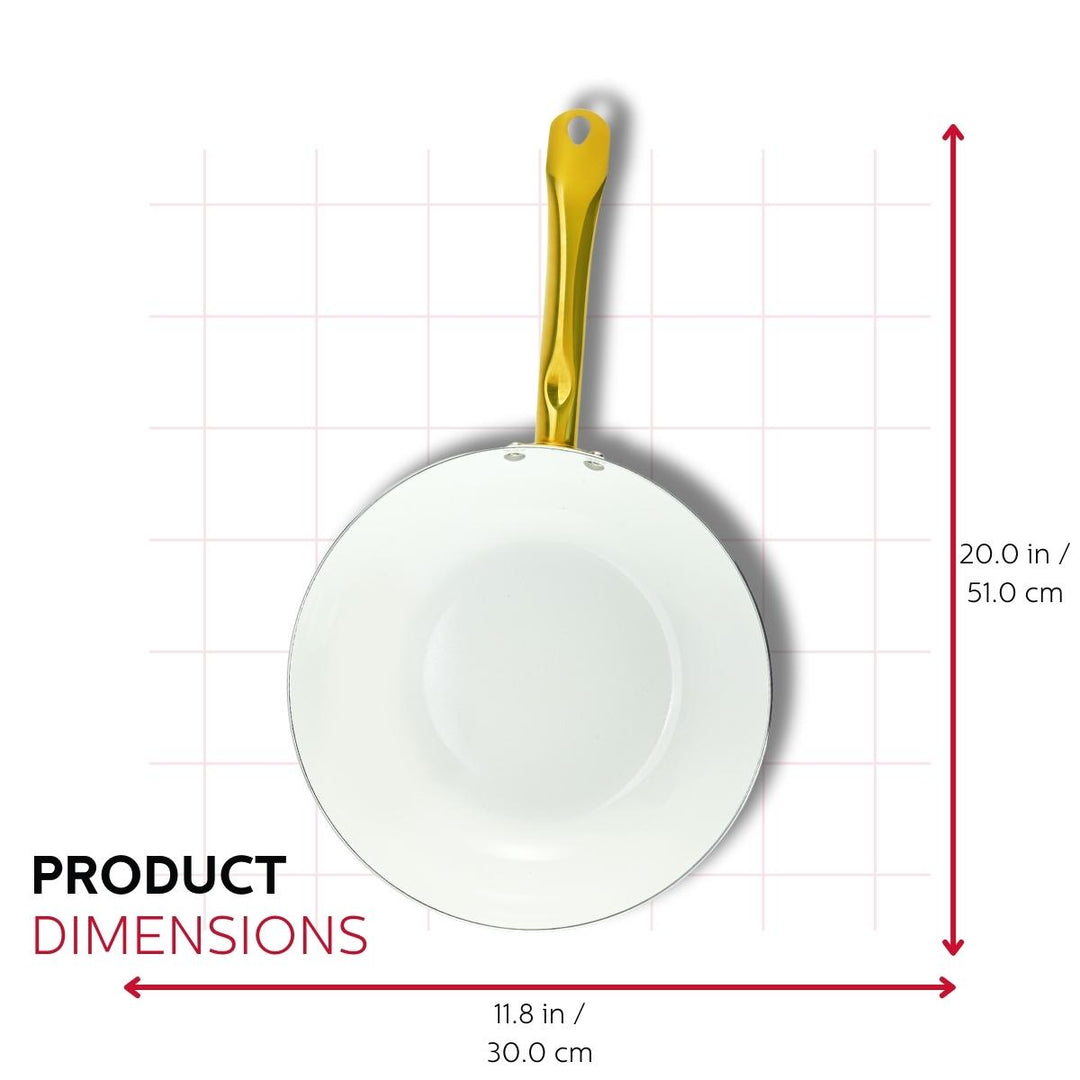 12-IN CERAMIC NONSTICK WOK WHITE &amp; GOLD COLOR