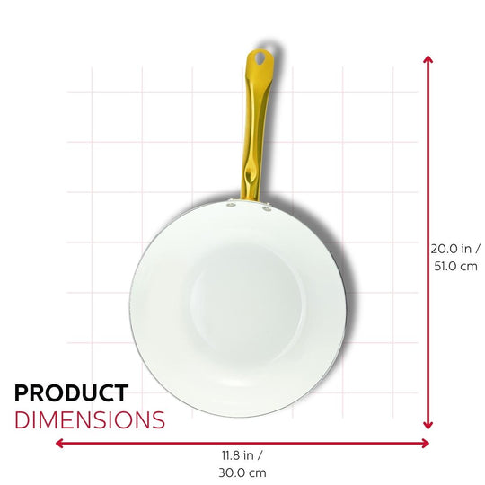12-IN CERAMIC NONSTICK WOK WHITE &amp; GOLD COLOR