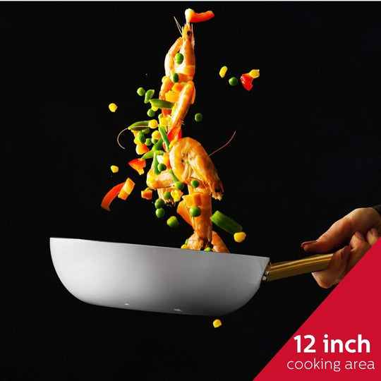 12-IN CERAMIC NONSTICK WOK WHITE &amp; GOLD COLOR